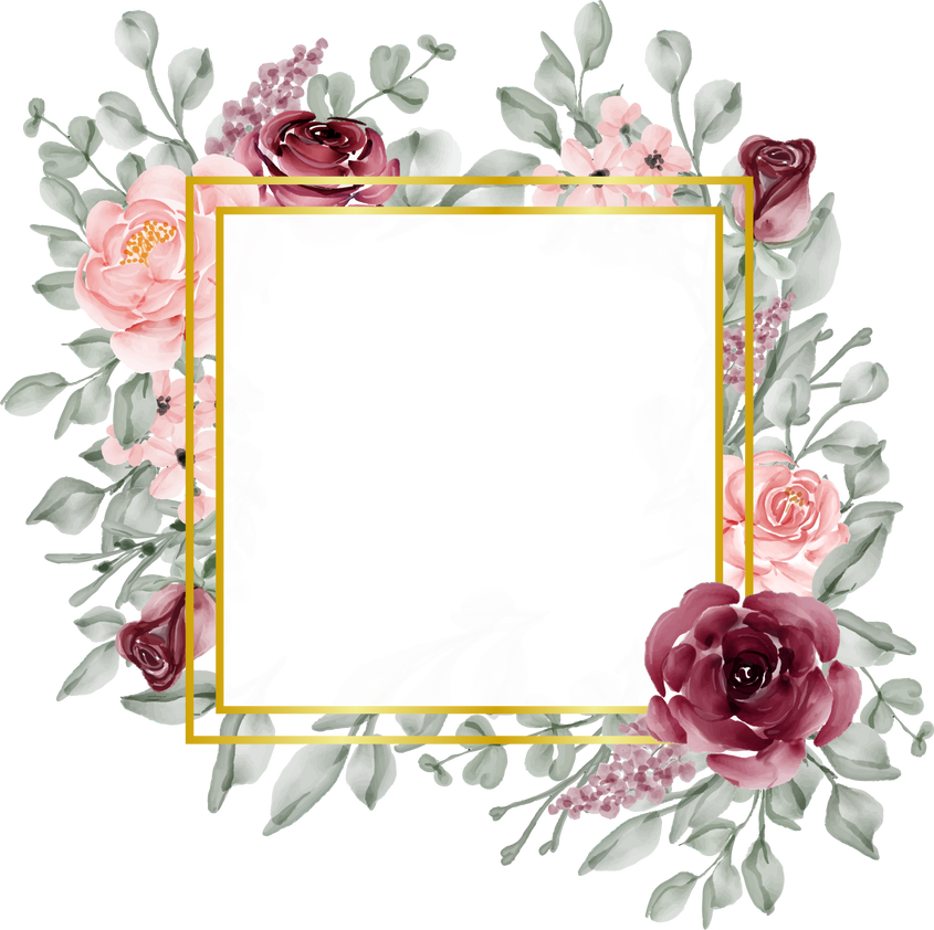 Rose Pink and Burgundy Flower Watercolor Frame Background